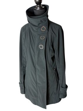 LULULEMON Audrey Soft Shell Long Jacket Black Zipper Snaps Pockets High Neck 8